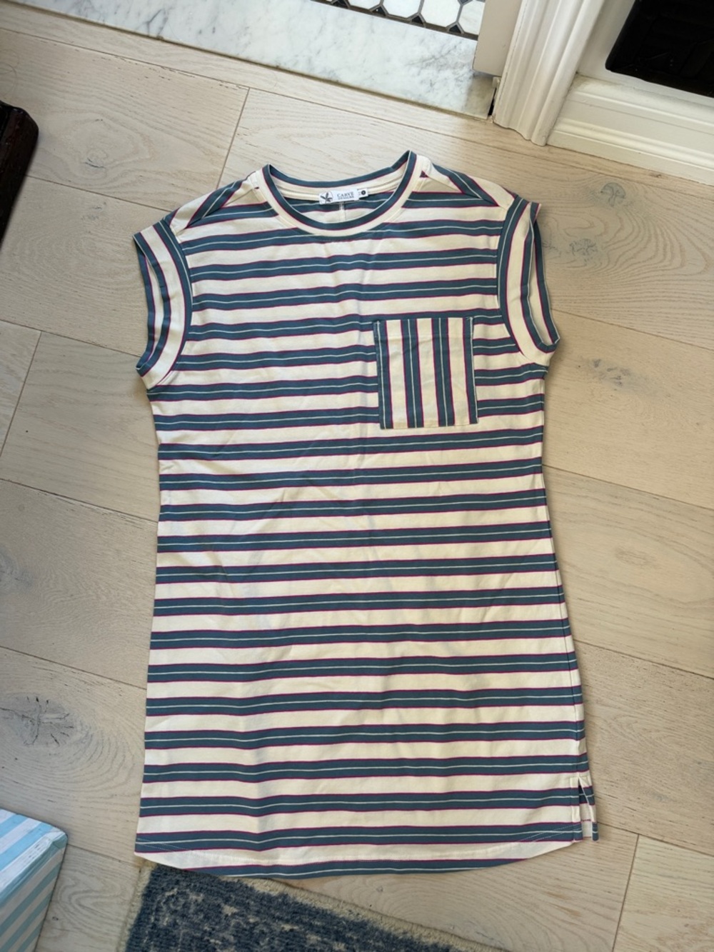 Carve Designs Cream, Navy & Pink Striped Sleeveless Tee Dress